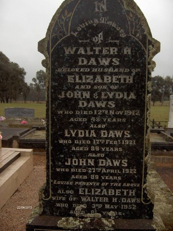 Walter Henry DAWS - Moorngag Cemetery