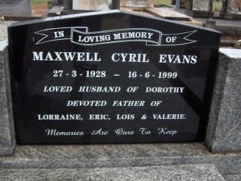 Maxwell Cyril EVANS - Moorngag Cemetery